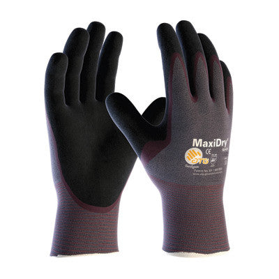 Protective Industrial Products Small MaxiDry by ATG Ultra Light Weight Abrasion Resistant Black Nitrile Palm And Fingertip Coated Work Gloves With Purple Seamless Knit - Case-eSafety Supplies, Inc