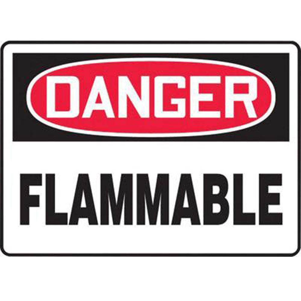 Accuform Signs 7" X 10" Black, Red And White 0.055" Plastic Chemicals And Hazardous Materials Sign "DANGER FLAMMABLE" With 3/16" Mounting Hole And Round Corner-eSafety Supplies, Inc