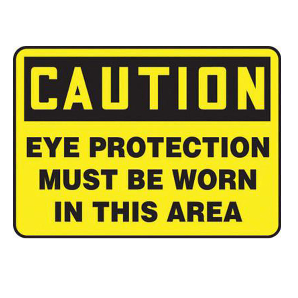 Accuform Signs 7" X 10" Black And Yellow 4 mils Adhesive Vinyl PPE Sign "CAUTION EYE PROTECTION MUST BE WORN IN THIS AREA"-eSafety Supplies, Inc