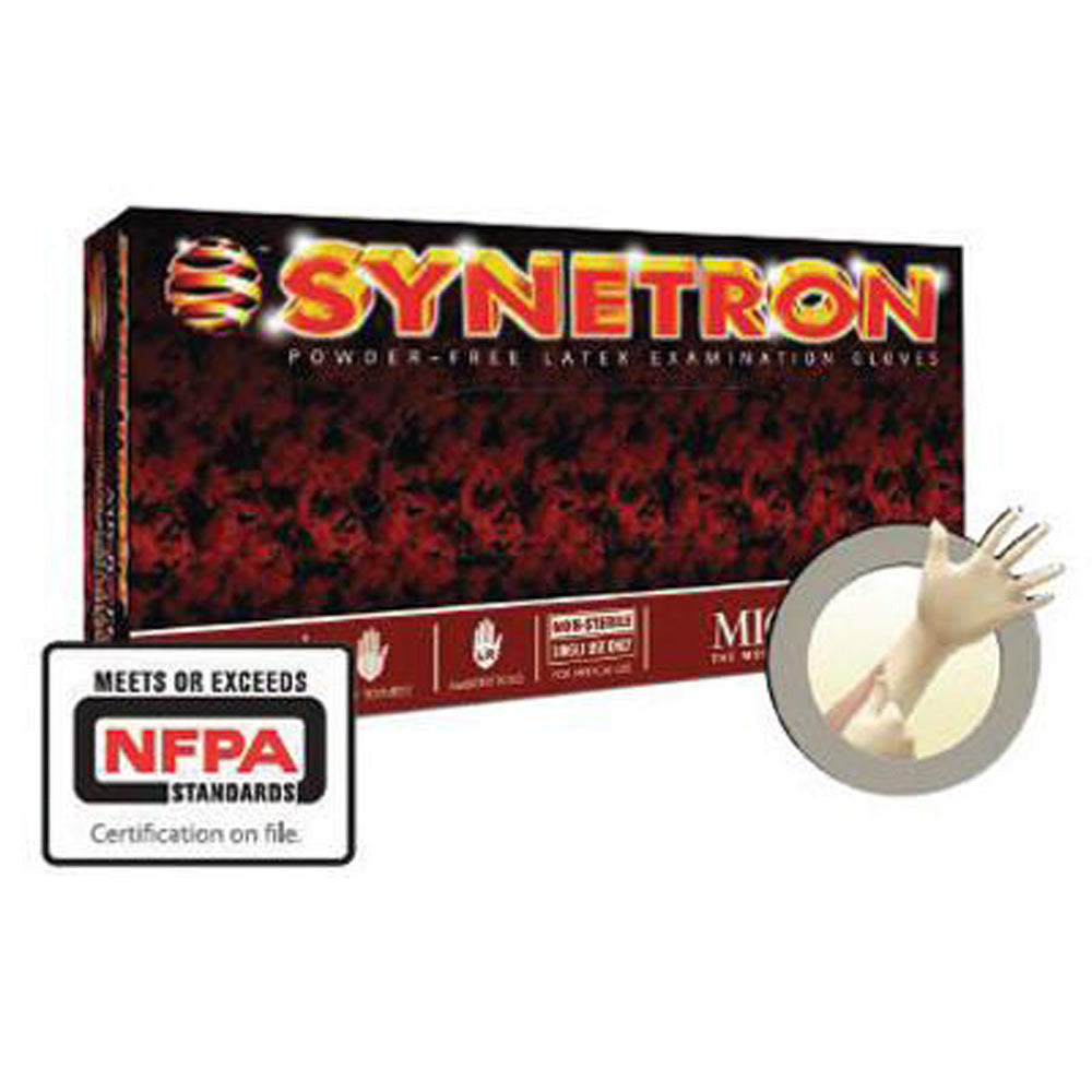 Microflex Medium Natural 11.417" Synetron 9.1 mil Latex Ambidextrous Non-Sterile Medical Grade Powder-Free Disposable Gloves With Fully Textured Finish, Extended Beaded Cuff And Polymer Coating-eSafety Supplies, Inc