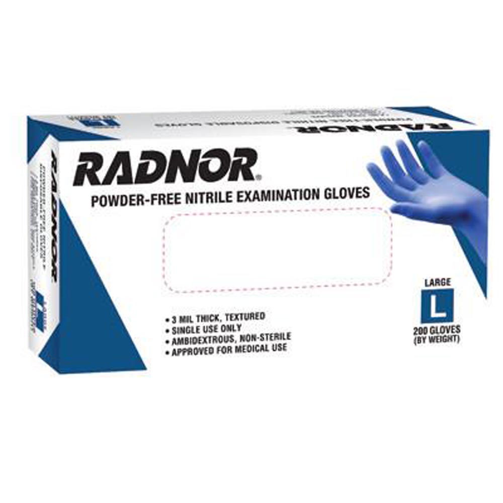 Radnor Large Blue 9 1/2" 3 mil Medical Exam Grade Latex-Free Nitrile Ambidextrous Non-Sterile Powder-Free Disposable Gloves With Textured Finish-eSafety Supplies, Inc