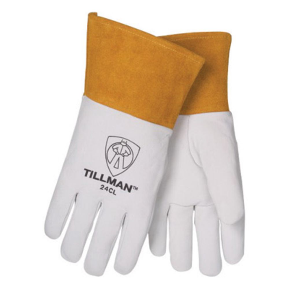 Tillman Large 14 1/4" Pearl And Gold Top Grain Kidskin Left Hand TIG Welders Glove With Kevlar Thread Locking Stitch (Bulk)-eSafety Supplies, Inc