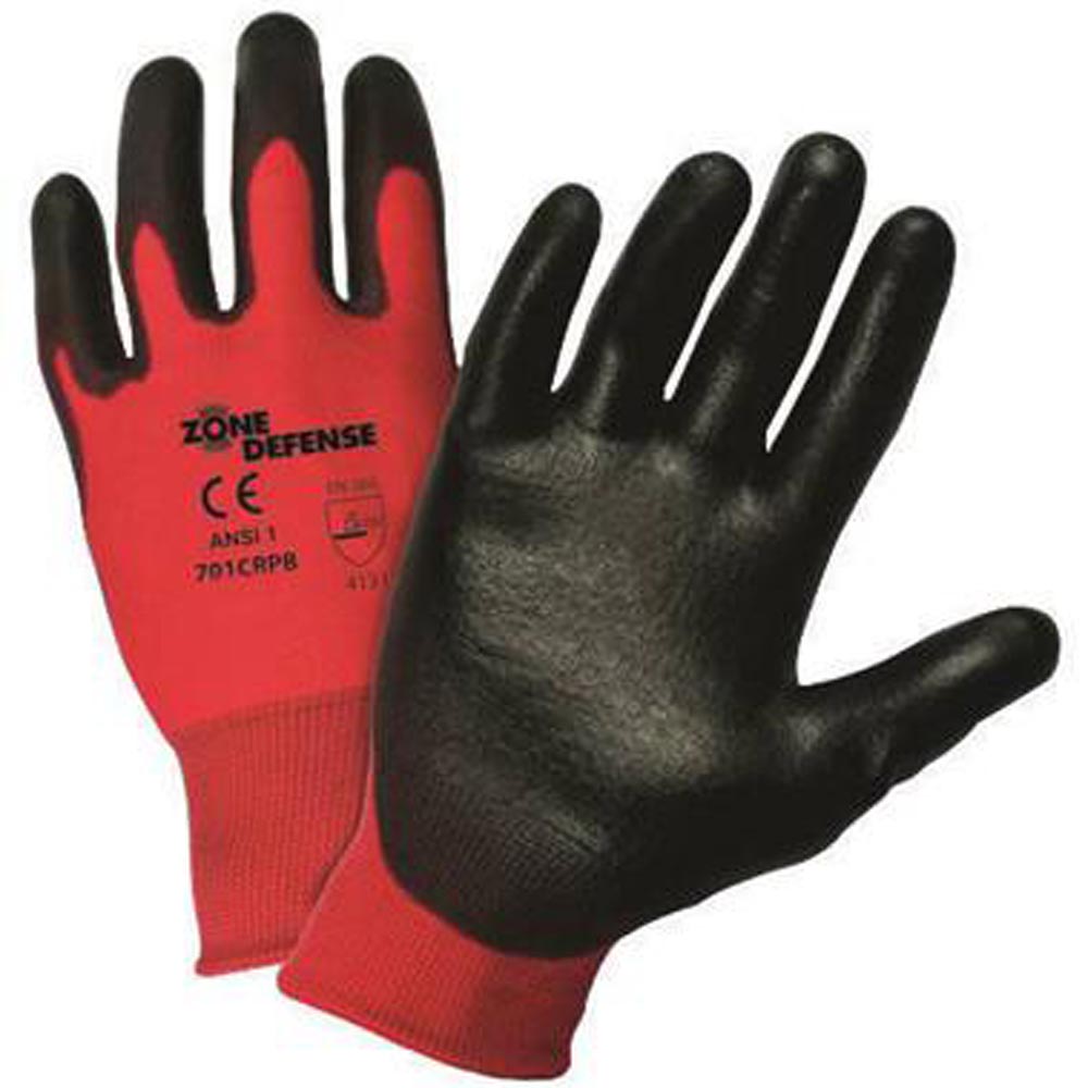 West Chester Small Zone Defense Cut And Abrasion Resistant Black Polyurethane Dipped Palm Coated Work Gloves With Elastic Knit Wrist-eSafety Supplies, Inc