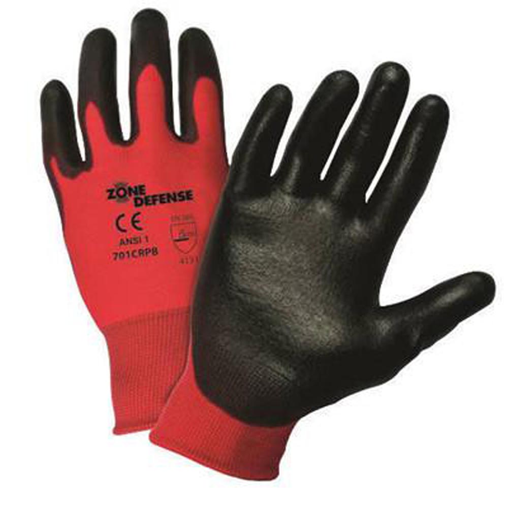 West Chester X-Large Zone Defense Cut And Abrasion Resistant Black Polyurethane Dipped Palm Coated Work Gloves With Red Liner And Elastic Knit Wrist-eSafety Supplies, Inc