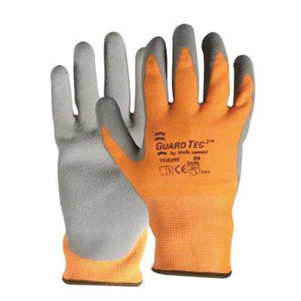 Wells Lamont Medium Hi-Viz Orange And Gray GuardTec3 Dipped Cut Resistant Gloves With Knitwrist And Thermal Lining-eSafety Supplies, Inc