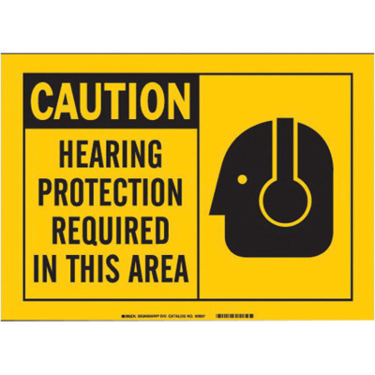 Brady® 7" X 10" X .06" Black On Yellow .0591" B-401 Polystyrene Alert Sign "CAUTION HEARING PROTECTION REQUIRED IN THIS AREA"-eSafety Supplies, Inc