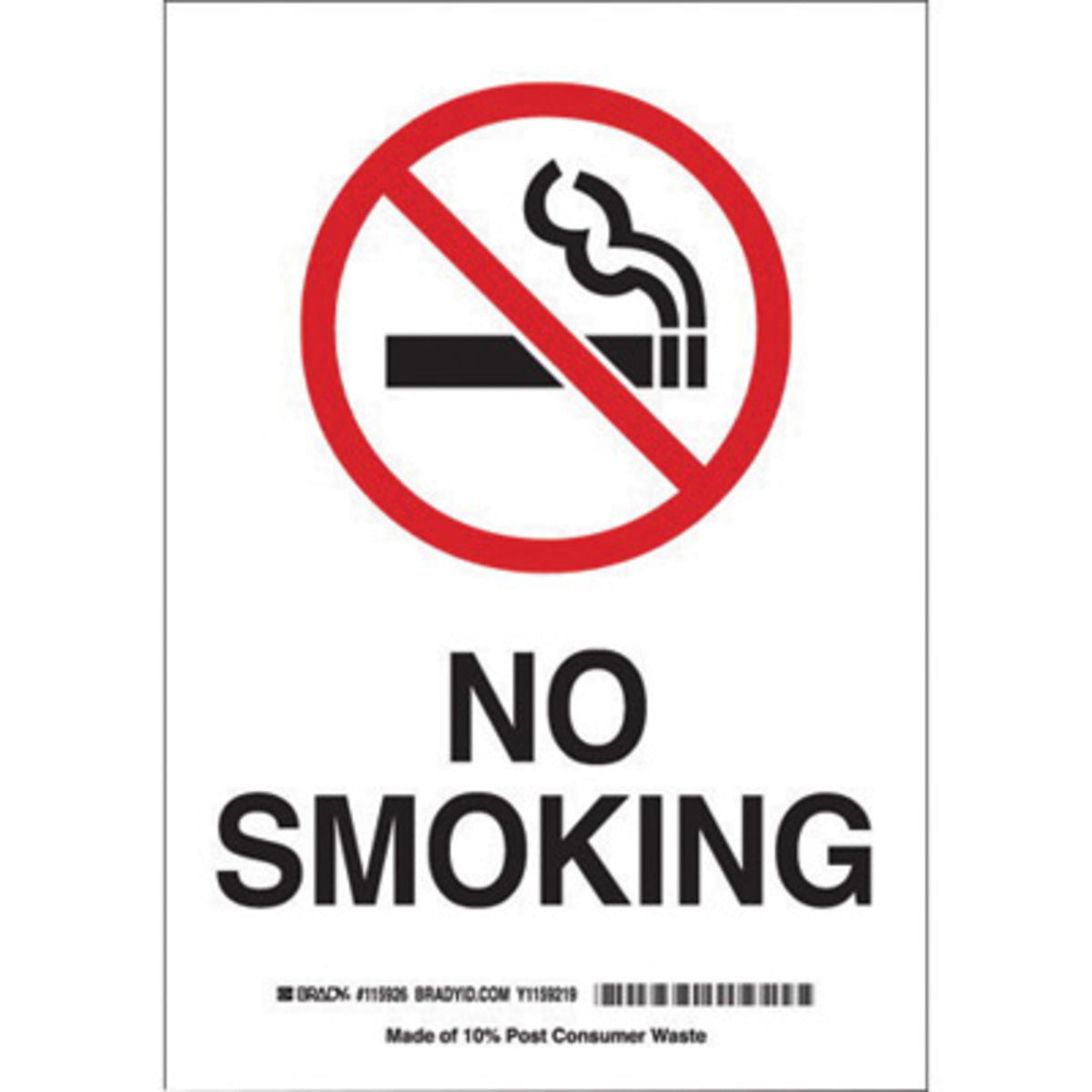 Brady® 10" X 7" X 1/10" Black/Red On White .0984" B-120 Fiberglass Safety Sign "NO SMOKING"-eSafety Supplies, Inc