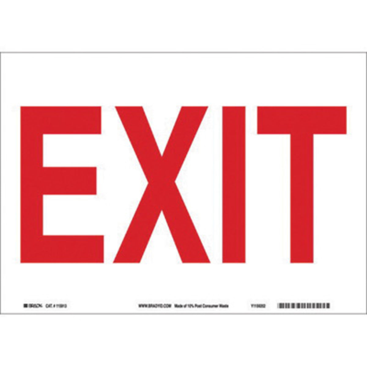Brady® 7" X 10" X .006" Red On White .01" B-302 Polyester Exit And Directional Sign "Exit"-eSafety Supplies, Inc