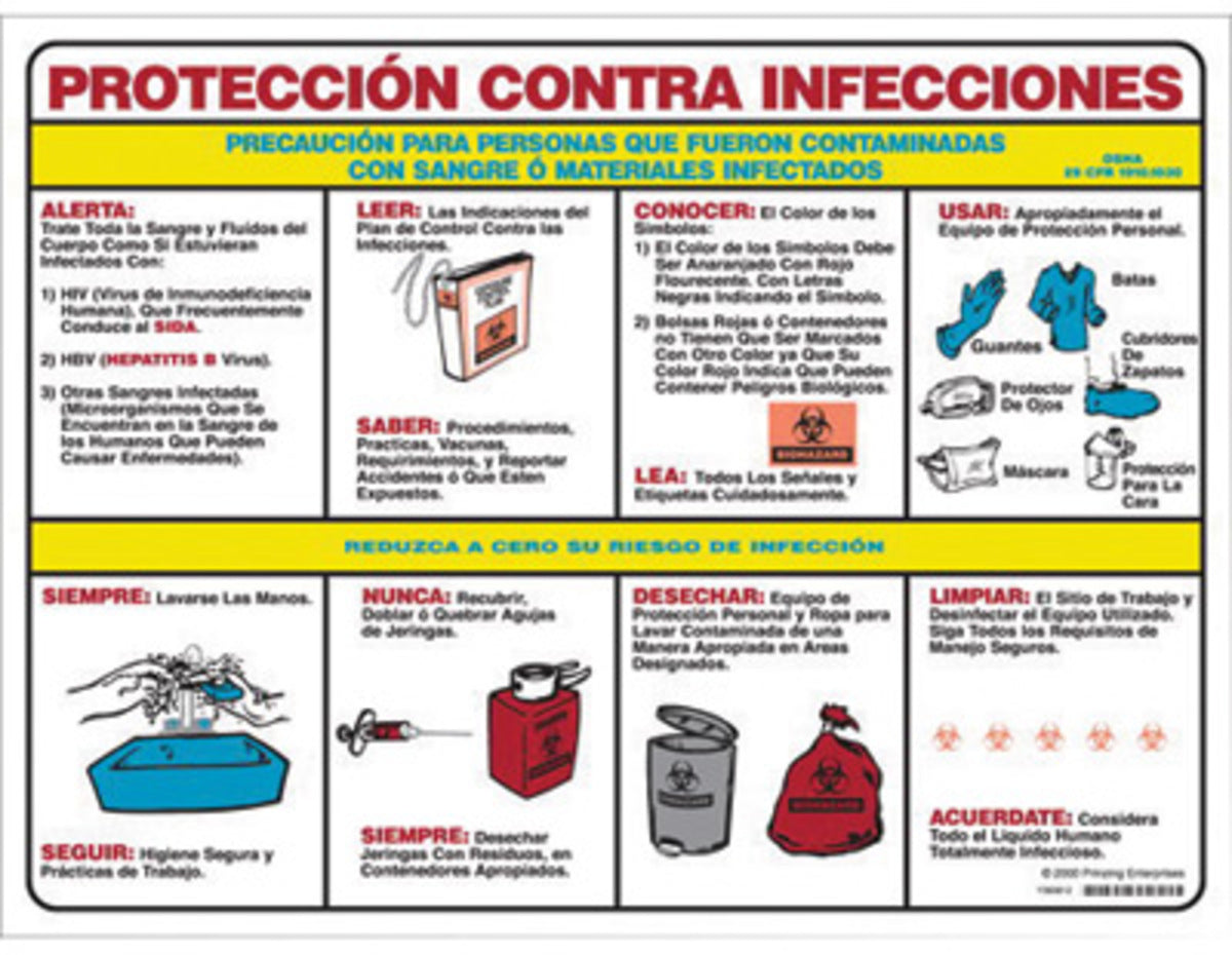 Brady® 18" X 24" Red, Yellow, Blue, Black On White Paper Prinzing Biohazard Poster "BLOODBORNE PATHOGENS UNIVERSAL PRECAUTIONS FOR THOSE"-eSafety Supplies, Inc