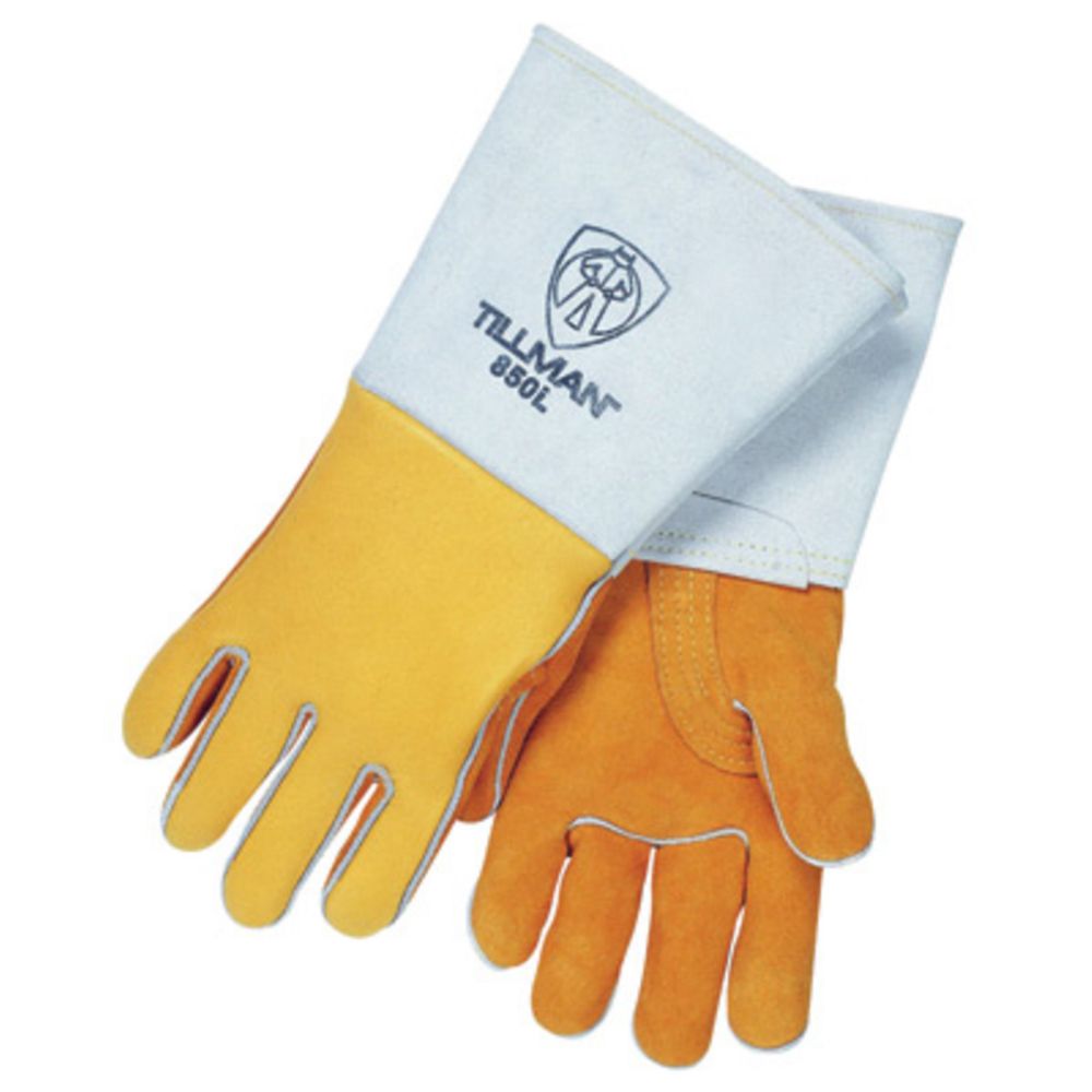 Tillman 14" Gold And Pearl Premium Elkskin Dupont Nomex Lined Stick Welders Gloves With Kevlar Thread Locking Stitch-eSafety Supplies, Inc