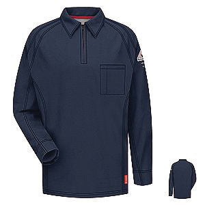 VF Imagewear Bulwark IQ Large Dark Blue 5.3 Ounce 69% Cotton 25% Polyester 6% Polyoxadiazole Men's Long Sleeve Flame Resistant Polo Shirt With Concealed Pencil Stall, Chest Pocket And Sleeve Pocket-eSafety Supplies, Inc