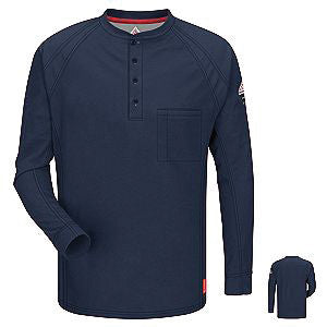 VF Imagewear Bulwark IQ Bulwark 3X Dark Blue 5.3 Ounce 69% Cotton 25% Polyester 6% Polyoxadiazole Men's Long Sleeve Flame Resistant Henley Shirt With Concealed Pencil Stall And Chest Pocket-eSafety Supplies, Inc
