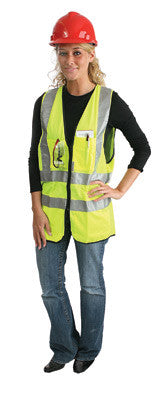 Radnor Large Yellow Lightweight Polyester Class 2 Surveyor's Vest With Zipper Front Closure, 2" 3M Scotchlite Reflective Tape Striping, Fully Dielectric, Non-Conductive Zipper And 12 Pockets-eSafety Supplies, Inc