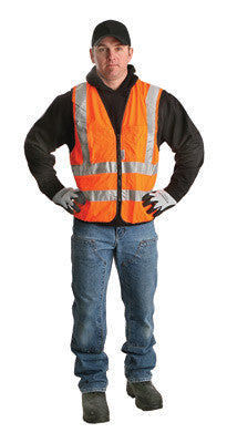 Radnor 3X Orange Lightweight Polyester Class 2 Surveyor's Vest With Zipper Front Closure, 2" 3M Scotchlite Reflective Tape Striping, Fully Dielectric, Non-Conductive Zipper And 12 Pockets-eSafety Supplies, Inc