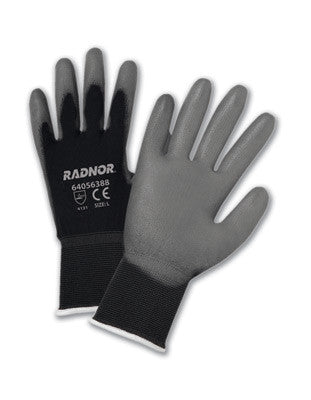 Radnor 2X 15 Gauge Gray Premium Polyurethane Palm Coated Work Gloves With Black Nylon Liner-eSafety Supplies, Inc