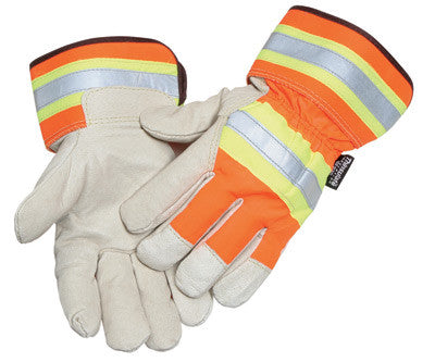 Radnor Large Orange And Gray Pigskin And Polyester Thinsulate Lined Cold Weather Gloves With Wing Thumb And Safety Cuffs-eSafety Supplies, Inc