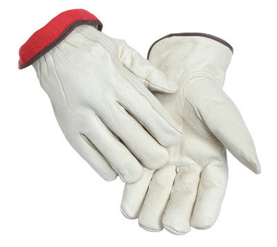 Radnor Large White Leather Fleece Lined Cold Weather Gloves With Keystone Thumb, Safety Cuffs, Color Coded Hem And Shirred Elastic Wrist-eSafety Supplies, Inc