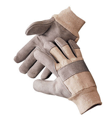 Radnor Large Side Split Leather Palm Gloves With Knit Wrist, Duck Canvas Back And Reinforced Knuckle Strap, Pull Tab, Index Finger And Fingertips-eSafety Supplies, Inc