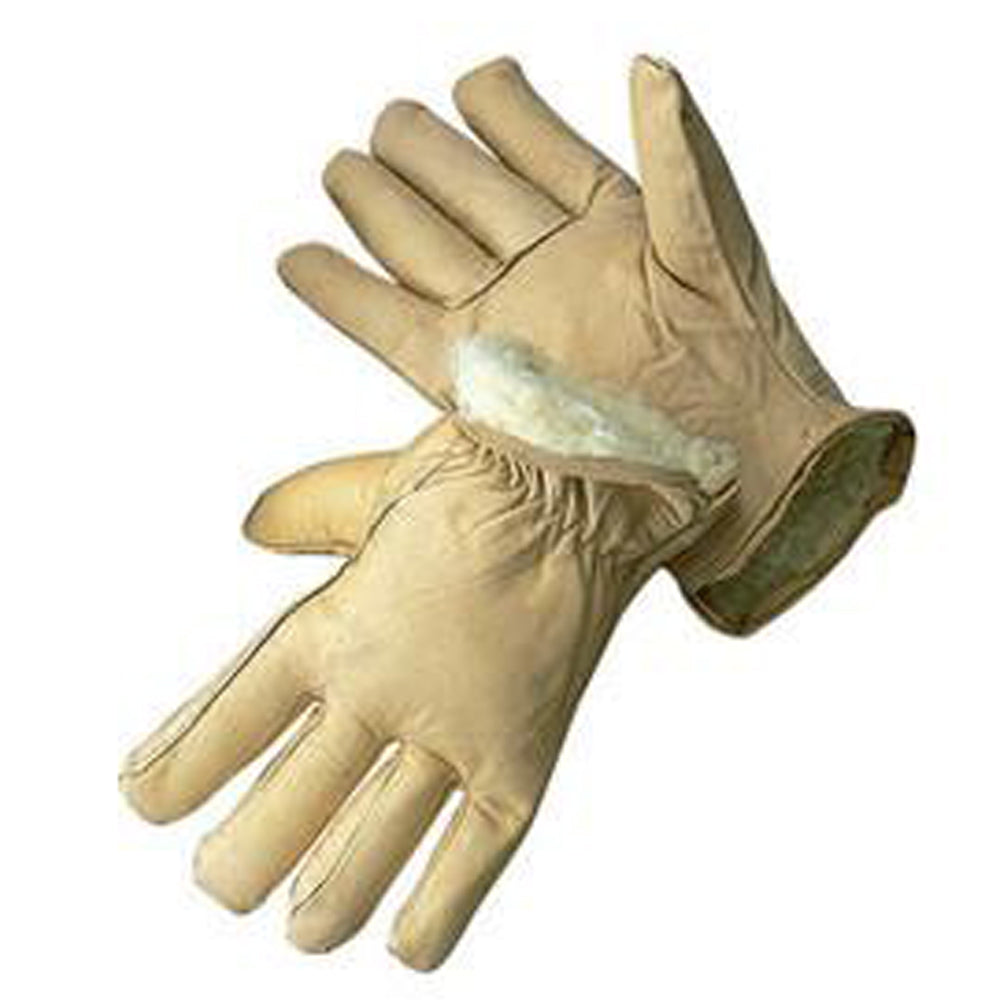 Radnor Large Tan Leather Thinsulate Lined Cold Weather Gloves With Keystone Thumb, Safety Cuffs, Color Coded Hem And Shirred Elastic Wrist-eSafety Supplies, Inc