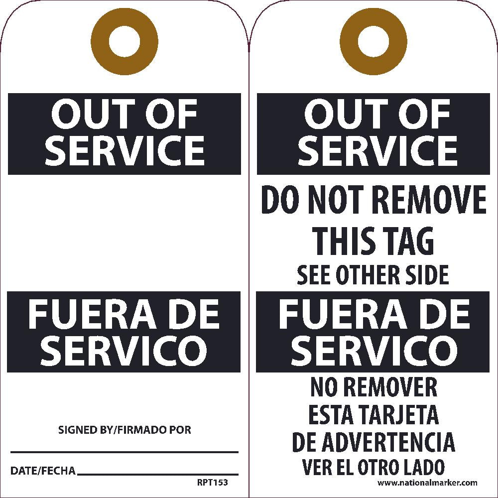 Out Of Service Bilingual Tag - Pack of 25-eSafety Supplies, Inc
