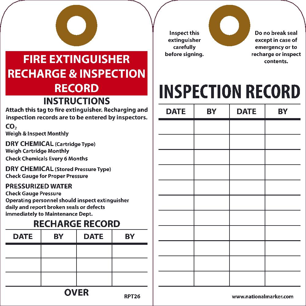 Fire Extinguisher Recharge & Inspection Record Tag - Pack of 25-eSafety Supplies, Inc