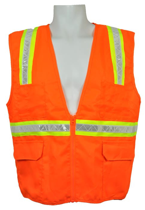 3A Safety - Multi-Pocket Surveyor's Safety Vest - Solid Front/Back Orange Color Size Medium-eSafety Supplies, Inc