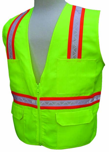 3A Safety - Multi-Pocket Surveyor's Safety Vest - Solid Front/Back Lime Color Size Small-eSafety Supplies, Inc