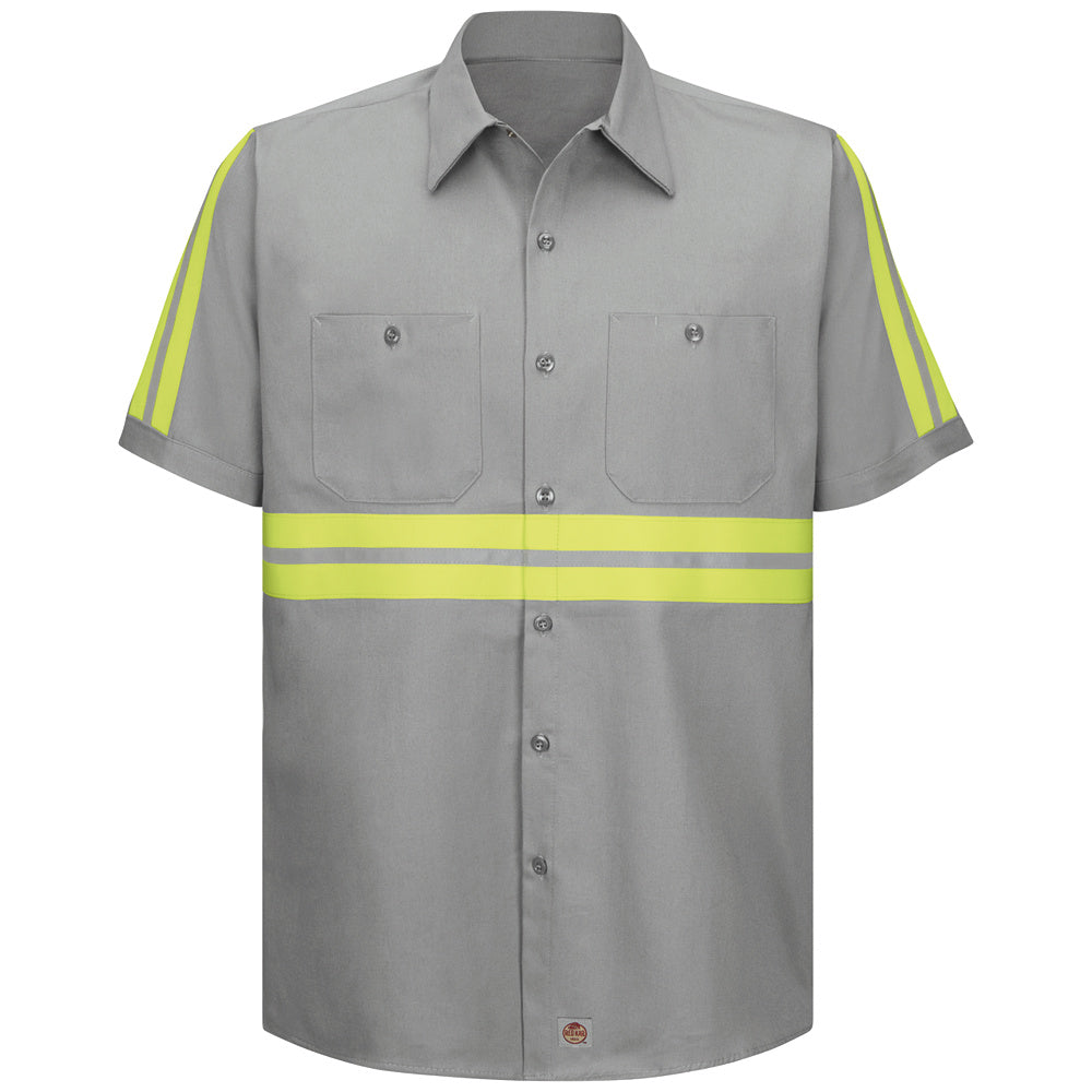 Red Kap Enhanced Visibility Cotton Work Shirt SC40 - Grey with Yellow / Green Visibility Trim-eSafety Supplies, Inc