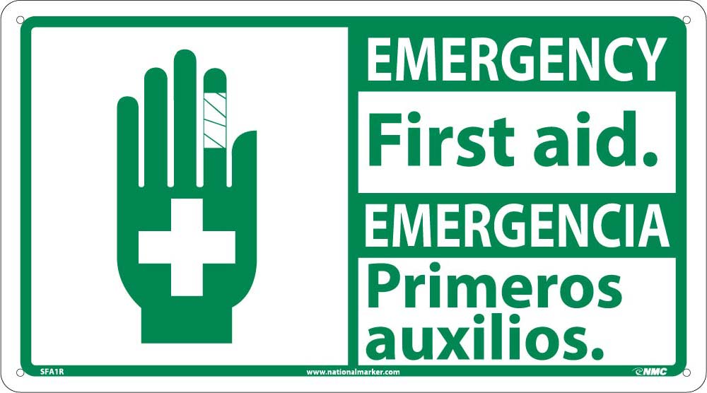 Emergency First Aid Sign - Bilingual-eSafety Supplies, Inc