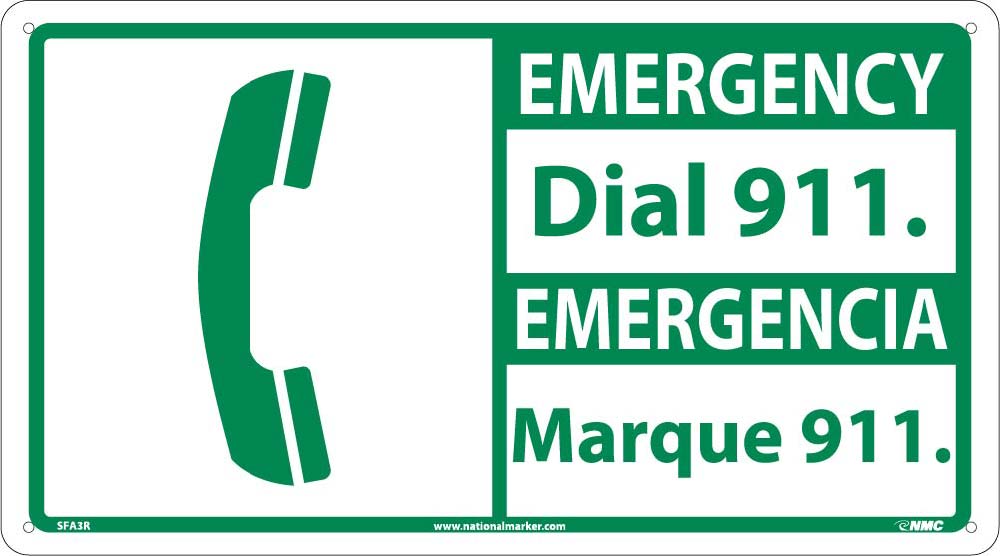 Emergency Dial 911 Sign - Bilingual-eSafety Supplies, Inc