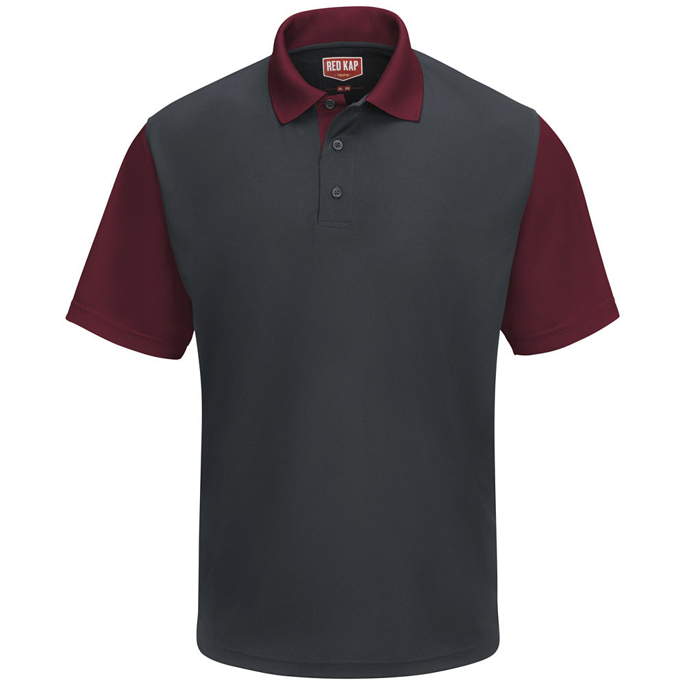 Red Kap Men's Short Sleeve Performance Knit® Color-block Polo SK56 - Charcoal/Burgundy-eSafety Supplies, Inc