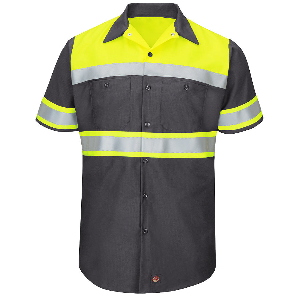 Red Kap Hi-Visibility Colorblock Ripstop Work Shirt - Type O, Class 1 SY80 - Fluorescent Yellow/Charcoal-eSafety Supplies, Inc