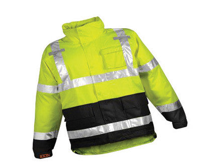 Tingley 2X 34 1/2" Fluorescent Yellow/Green/Black Icon Job Sight 12 mil Polyurethane And Polyester Class 3 Level 2 Rain Jacket With Storm Fly Front And Zipper Closure,-eSafety Supplies, Inc