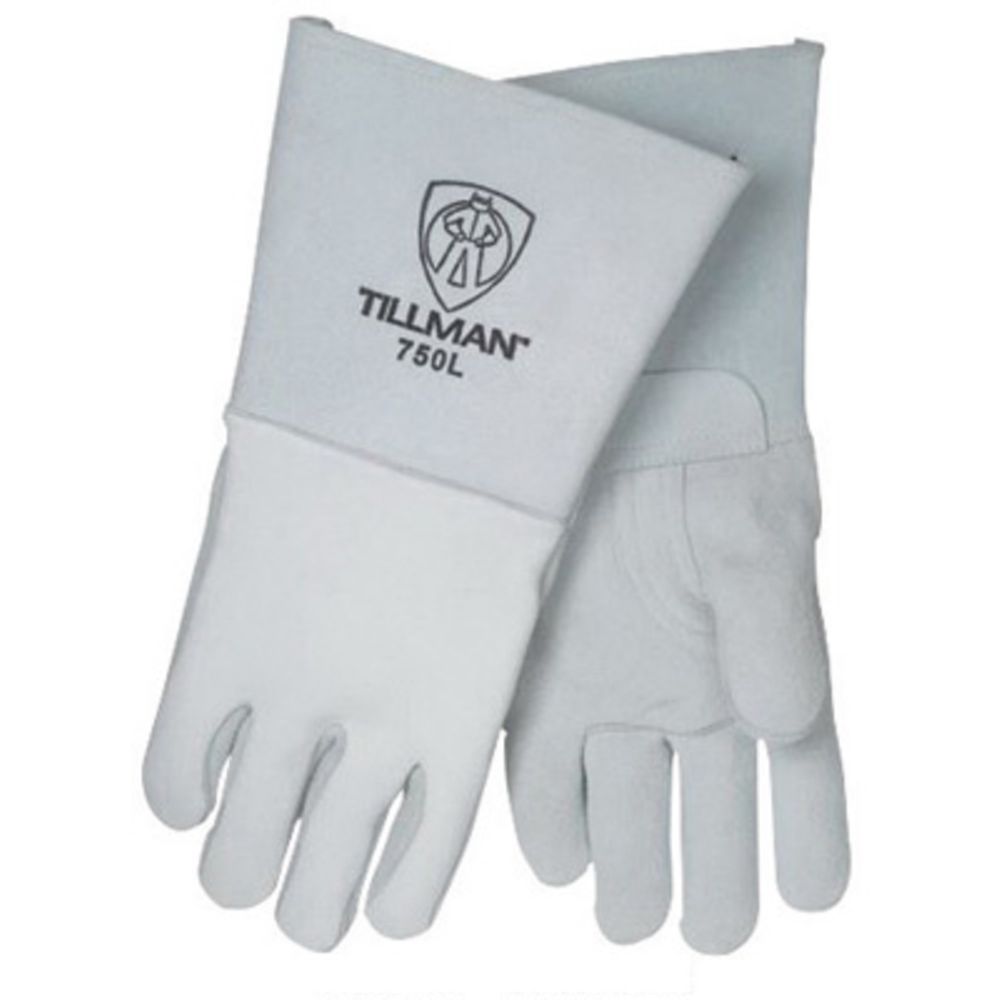 Tillman Small 14" Pearl Gray Top Grain Elkskin Cotton Foam Welders' Gloves With Stiff Cowhide Thumb, Straight Cuff, Welted Fingers, Kevlar Stitching And Pull Tab-eSafety Supplies, Inc