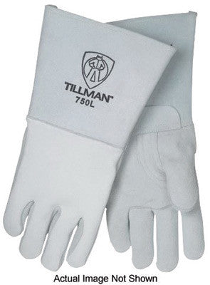 Tillman X-Large 14" Pearl Gray Top Grain Elkskin Cotton Foam Welders' Gloves With Stiff Cowhide Thumb, Straight Cuff, Welted Fingers, Kevlar Stitching And Pull Tab-eSafety Supplies, Inc