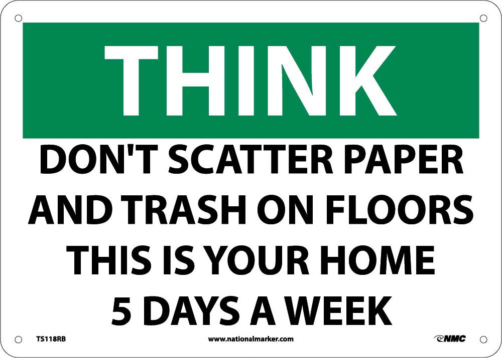 Think Don'T Scatter Paper And Trash Sign-eSafety Supplies, Inc