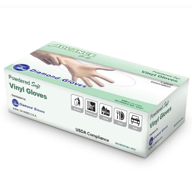 Diamond Gloves Industrial Powder free Clear Vinyl Gloves 3.5 Mil - BOX-eSafety Supplies, Inc