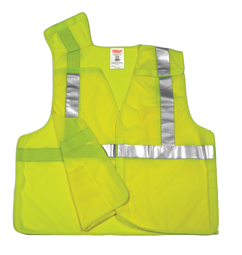 Type R Class 2 5 Point Breakaway Vest - Fluorescent Yellow-Green - Polyester Mesh - Hook & Loop Closure - Breakaway Hook & Loop at Shoulders, Sides and Front - 2 Interior Pockets - Silver Reflective Tape-eSafety Supplies, Inc