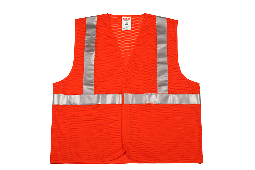 Type R Class 2 Vest - Fluorescent Orange-Red - Polyester Mesh - Hook & Loop Closure - 2 Interior Pockets - Silver Reflective Tape-eSafety Supplies, Inc