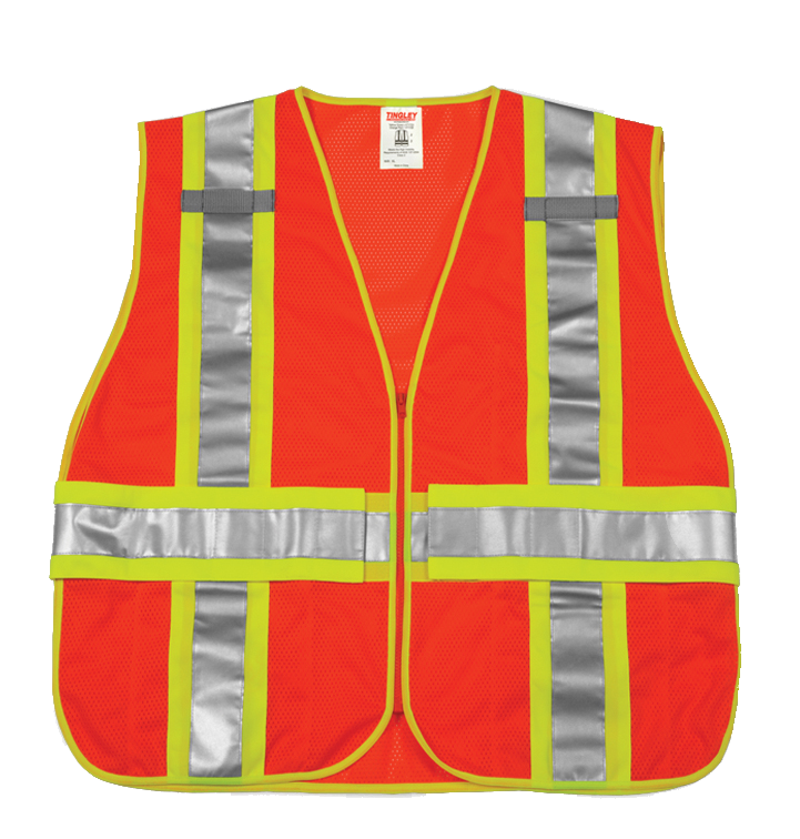 Type R Class 2 Adjustable Vest - Fluorescent Orange-Red - Polyester Mesh - Zipper Closure - 2 Mic Tabs - 4 Interior Pockets - Two-Tone Silver Reflective Tape-eSafety Supplies, Inc