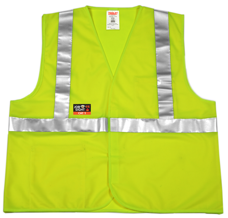 Type R Class 2 FR Vest - Fluorescent Yellow-Green - 55% Modacrylic/45% Cotton Solid Material - Flame & Arc Resistant - - FR Hook & Loop Closure - D-Ring Access for Fall Protection Harness - 2 Interior Pockets - FR Silver Reflective Tape-eSafety Supplies, Inc