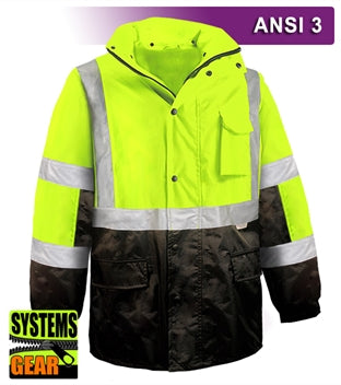 Safety Jacket Hi Vis Parka Breathable Waterproof Hooded 2 Tone
