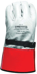 SALISBURY By Honeywell Size 10 Yellow 12" ILP Series Top Grain Cowhide High Voltage Linesmen's Glove Protector With Straight Cuff, Leather On Palm Side And Orange Vinyl On Back-eSafety Supplies, Inc