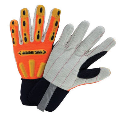 West Chester Medium Hi-Viz Orange Heavy Duty R2 Corded Palm Rigger Cotton GLoves WIth Long Neoprene Cuff, Reinforced Thumb And Spandex Back-eSafety Supplies, Inc