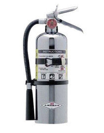Amerex® 5 Pound Stored Pressure ABC Dry Chemical 2A:10B:C Chrome Plated Steel Multi-Purpose Fire Extinguisher For Class A, B And C Fires With Anodized Aluminum Valve, Vehicle/Marine Bracket, Hose And Nozzle-eSafety Supplies, Inc