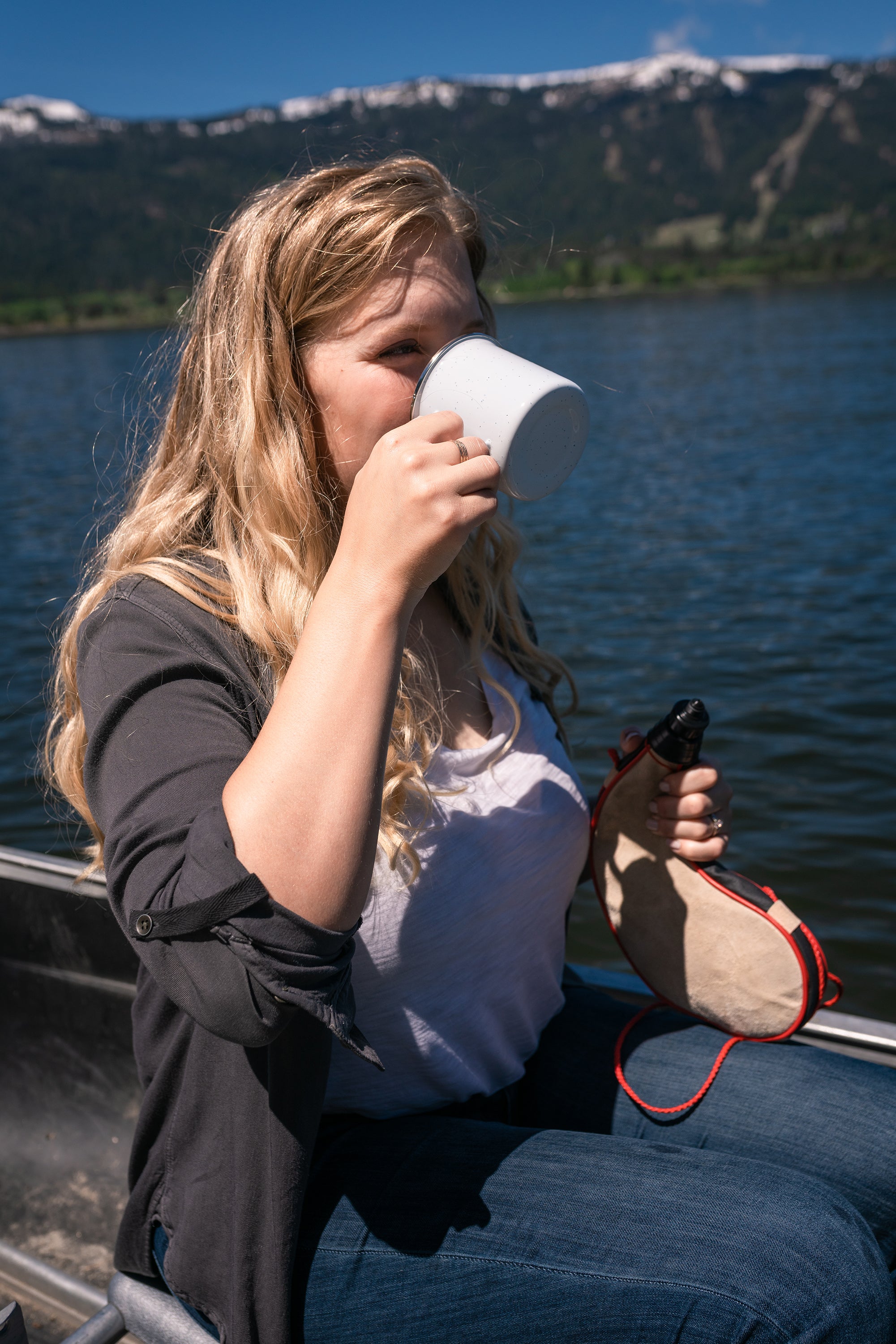 Enamel Camping Tableware Set-24 Pieces-White With Blue Specs-eSafety Supplies, Inc
