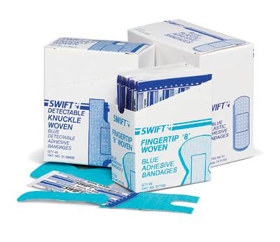 Swift First Aid Blue Detectable Fingertip "8" Woven Adhesive Bandage (25 Per Box)-eSafety Supplies, Inc