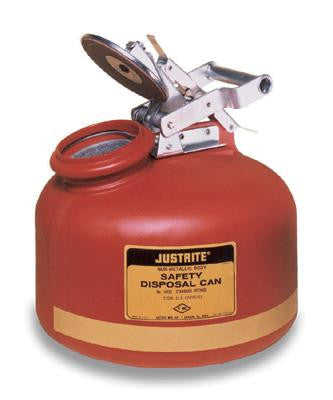 Justrite 2 Gallon Translucent Red Liquid Disposal Can With Stainless Steel Hardware-eSafety Supplies, Inc