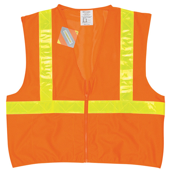 MCR Safety Class 2, Mesh, Yellow Stripe, Zipper-eSafety Supplies, Inc