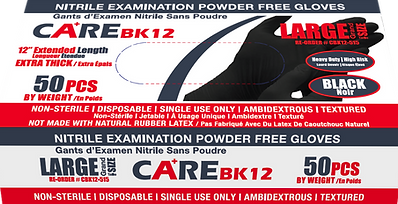 CARE BLACK 6-mil Nitrile Examination Powder-Free Gloves 12" Extended Length Box-eSafety Supplies, Inc